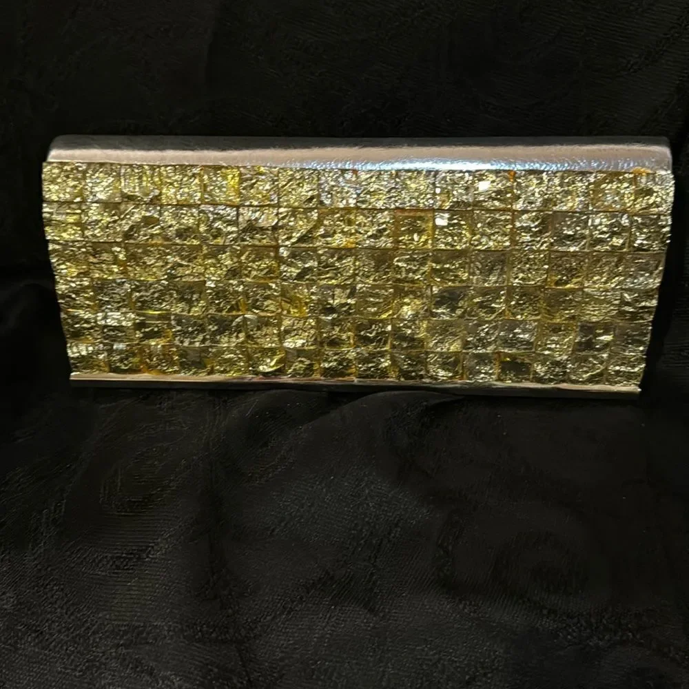 baella gold square   clutch / shoulder bag